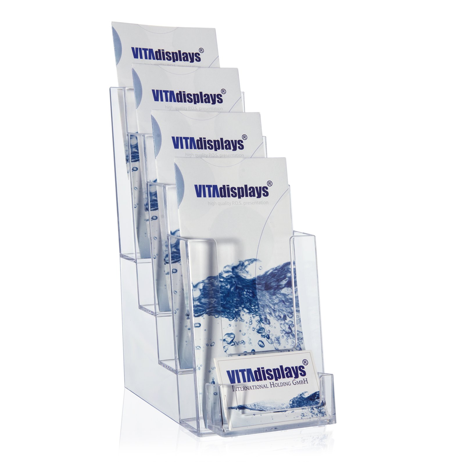 Brochure Stand, Flyer Stand, Flyer Holder DIN Long (DL) A6 with 4 Levels and Extra Business Card Holder