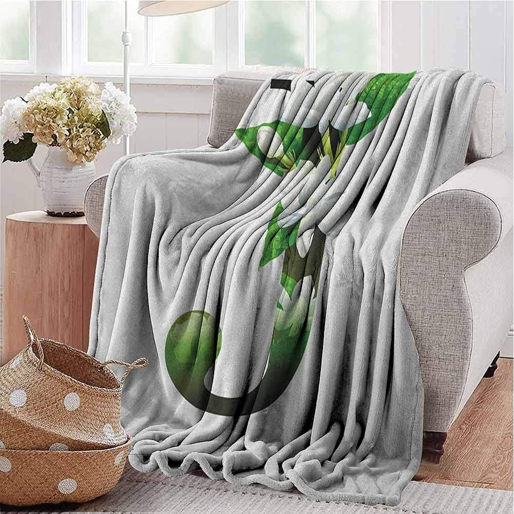 Letter J Kids Blanket Abstract Floral Arrangement J Silhouette and Jasmine Blossoms ABC Concept ilky Soft Oversized Machine Washable Blanket Green White Black W50 x L30 Inch