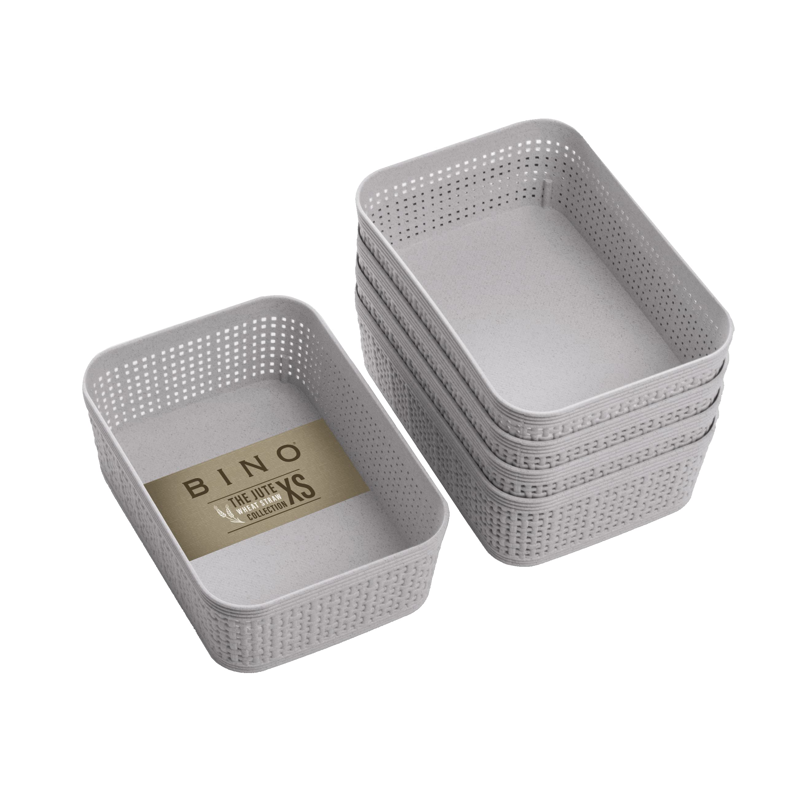 Photo 1 of BINO | Woven Plastic Basket | XS (Natural Grey), 5-Pack | THE JUTE COLLECTION | Home Organization, Space - Saving Storage, Stylish Design | Jute Basket | Plastic Storage Basket