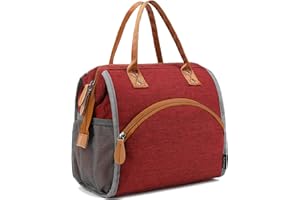 FlowFly Insulated Lunch Bag for Women, Men, and Kids, Large and Reusable, Handle, Work and School Travel Tote and Meal Prep Organizer, Red