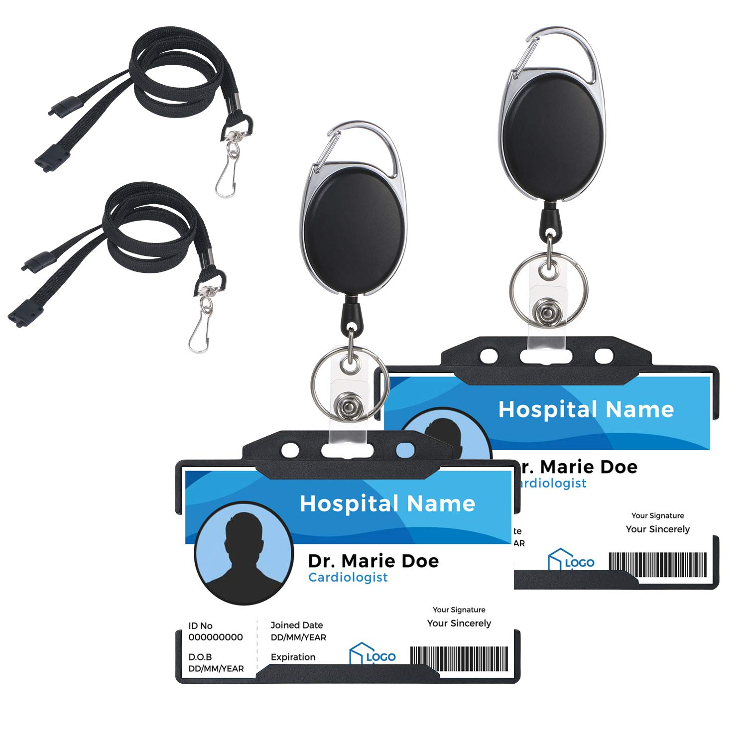 Vicloon ID Card Badge Holder, 2PCS Retractable Lanyard and Badge Holder Set Includes ID Card Holder, Lanyard Neck Strap and Retractable Reel (Black)