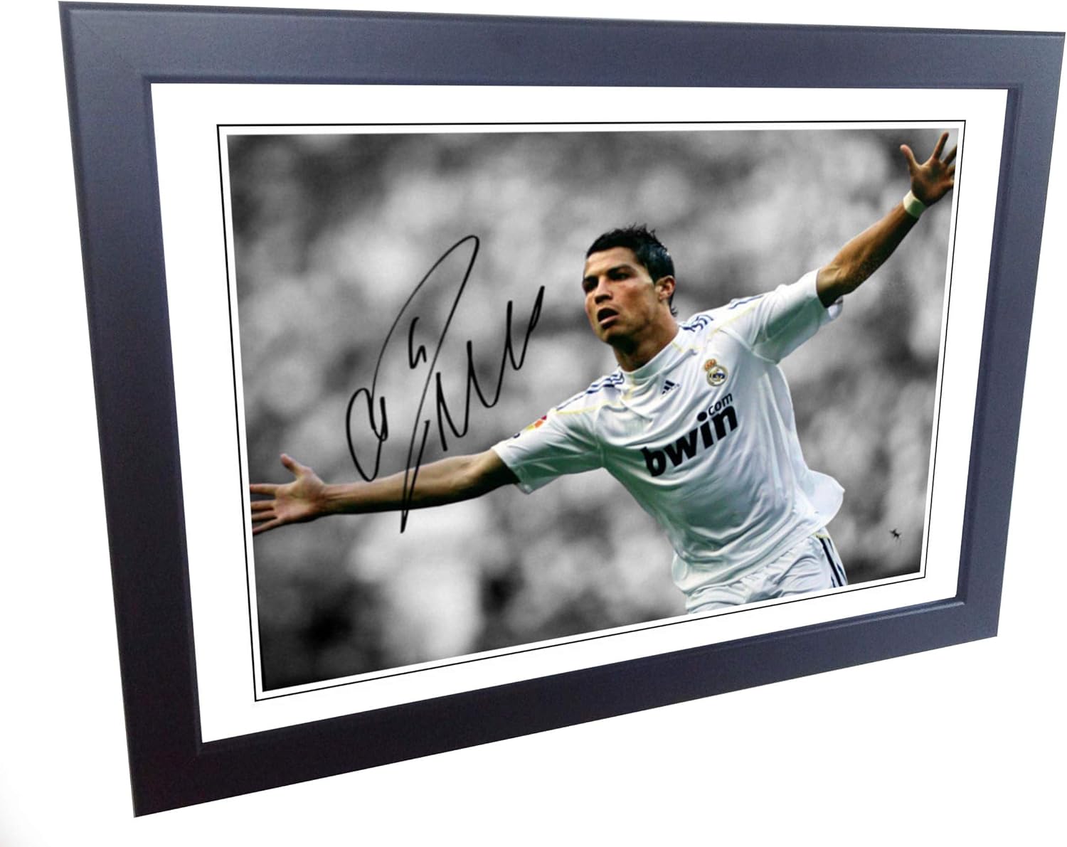 Photographs - Signed 12x8 Black Soccer Cristiano Ronaldo Real Madrid Autographed Photo Photograph Football Picture Frame Gift A4