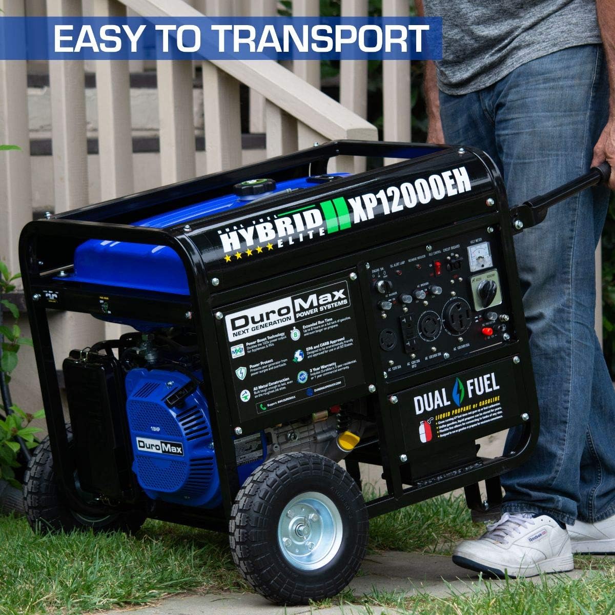 DuroMax XP12000EH Dual Fuel Electric Start Portable Generator, Blue and Black : Garden & Outdoor