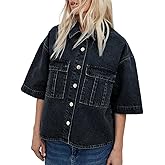 Kedera Womens Button Down Denim Shirts Casual Shirt Casual Collared Short Sleeve Western Pocket Classic Jean Shirt