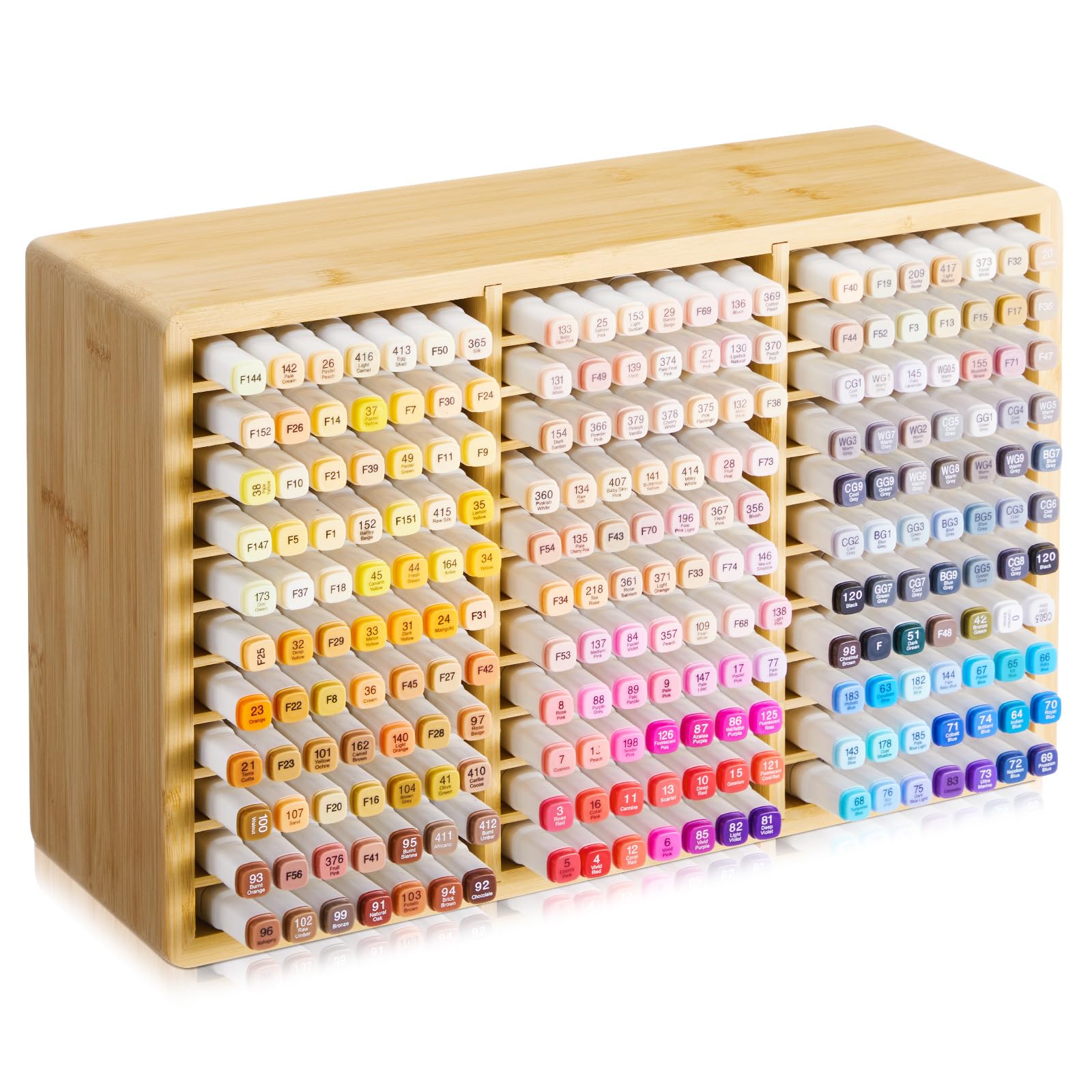 Photo 1 of MotiMind Bamboo Marker Organizer for 264 Markers, Large Wooden Desk Storage for Pencil Pens Art Brushes, 32 Compartments Display Holder for Teacher Students Home Office Classroom Birthday Gifts