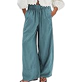 Songling Wide Leg Linen Pants for Women Summer Cotton Casual Palazzo Pant Boho Flowy Beach Pants with Pockets