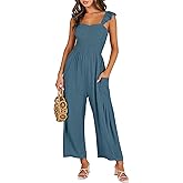 ANRABESS Women Summer Casual Dressy Sleeveless Smocked Wide Leg Linen Jumpsuits Rompers 2026 Trendy Travel Outfit Pocket
