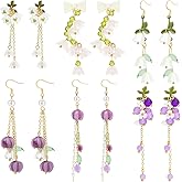 NEWITIN 6 Pairs Flower Earrings for Women Hypoallergenic Earring Pearl Leaf Floral Tassel Earring Statement Long Flower Dangle Earrings for Women