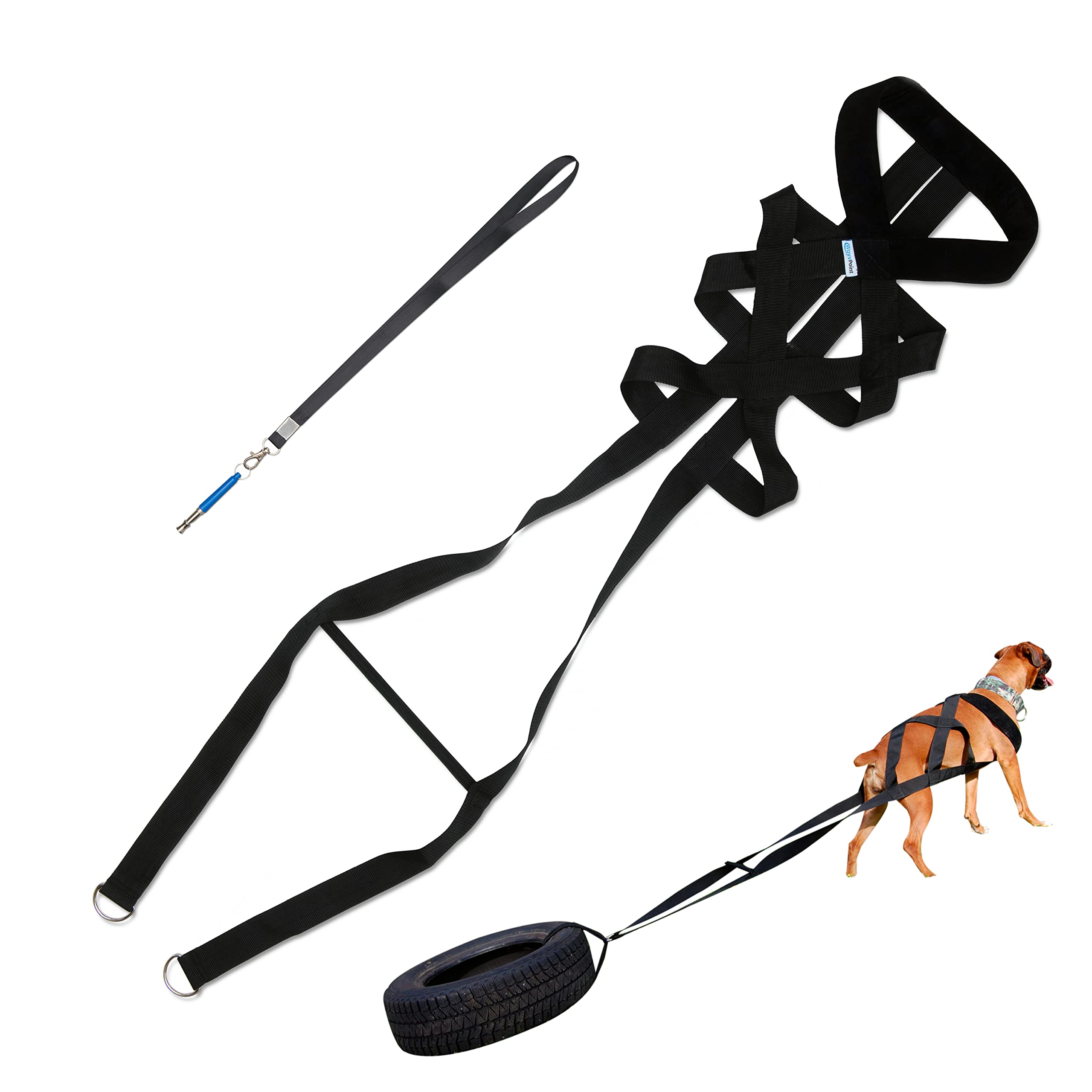 WayvPoint Dog Weight Pulling Harness for Training, Sledding, Muscle Building, Behavior Improvement, Canicross, Competition and Working Dogs - With Dog Whistle