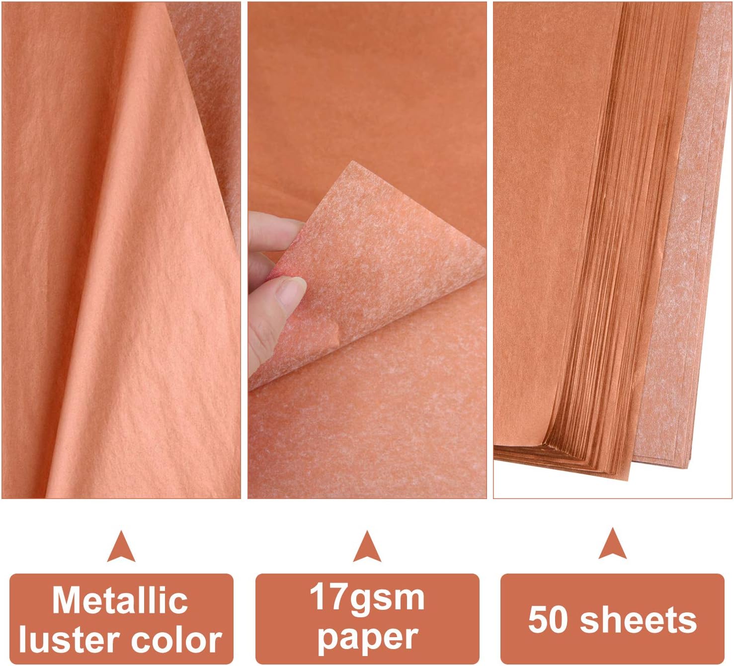 MIAHART 50 Sheets Rose Gold Tissue Paper Bulk 20X14 Inch Gift Wrap Paper Bulk Gift Wrapping Accessory Wrap for Wedding Birthday Party Favor Decor DIY Fringes Shredded Fill Confetti (Rose Gold) - Image 4