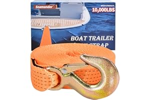 Seamander Boat Trailer Winch Strap with Hook,Heavy Duty Winch Strap Suitable for Towing and Boat Trailers,2 Inch 20-Foot 10,000 lbs Capacity