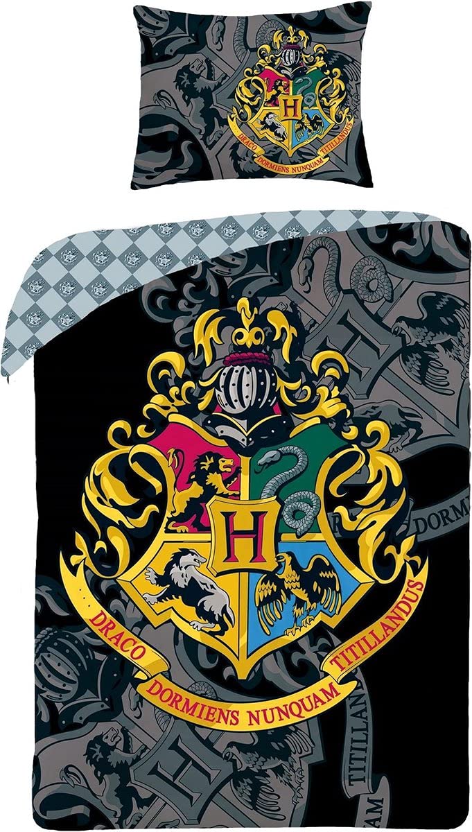 Halantex Harry Potter Bedding Set, 140 x 200 cm, Duvet Cover 70 x 90 cm, Pillowcase, 100% Cotton, Ron Hogwarts Hermione Ravenclaw Hufflepuff