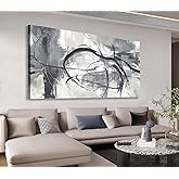 Shoci Large Abstract Wall Art - Black Gray White Canvas Picture for Living Room Modern Ink Lines Painting Print Decor Contemporary Artwork Wall Art for Bedroom Kitchen Home Office Decoration 20" X 40"
