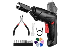 Dunkive Guitar Tool Set, Electric String Winder, String Cutter, Bridge Pin Puller, 200RPM Rechargeable Tuner Winder with LED Lights, 10 Screwdriver Bits, 6 Guitar Picks for Stringed Instruments