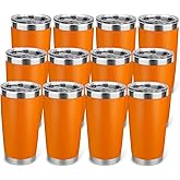 Zynkify 20oz Stainless Steel Tumbler Bulk with Lid, Travel Mug - Double Wall Vacuum Powder Coated Cup - Orange, 12 Pack