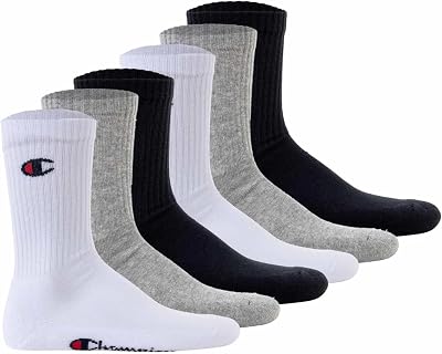 Champion Unisex Core 6pp Crew Ankle Socks Blu Marino Bianco Grigio