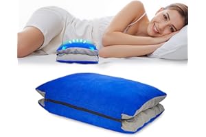 JefDiee Inflatable Camping Lumbar Pillow with Memory Foam and Washable Cover Travel Pillow for Airplanes, Camping (Azure, Standard)