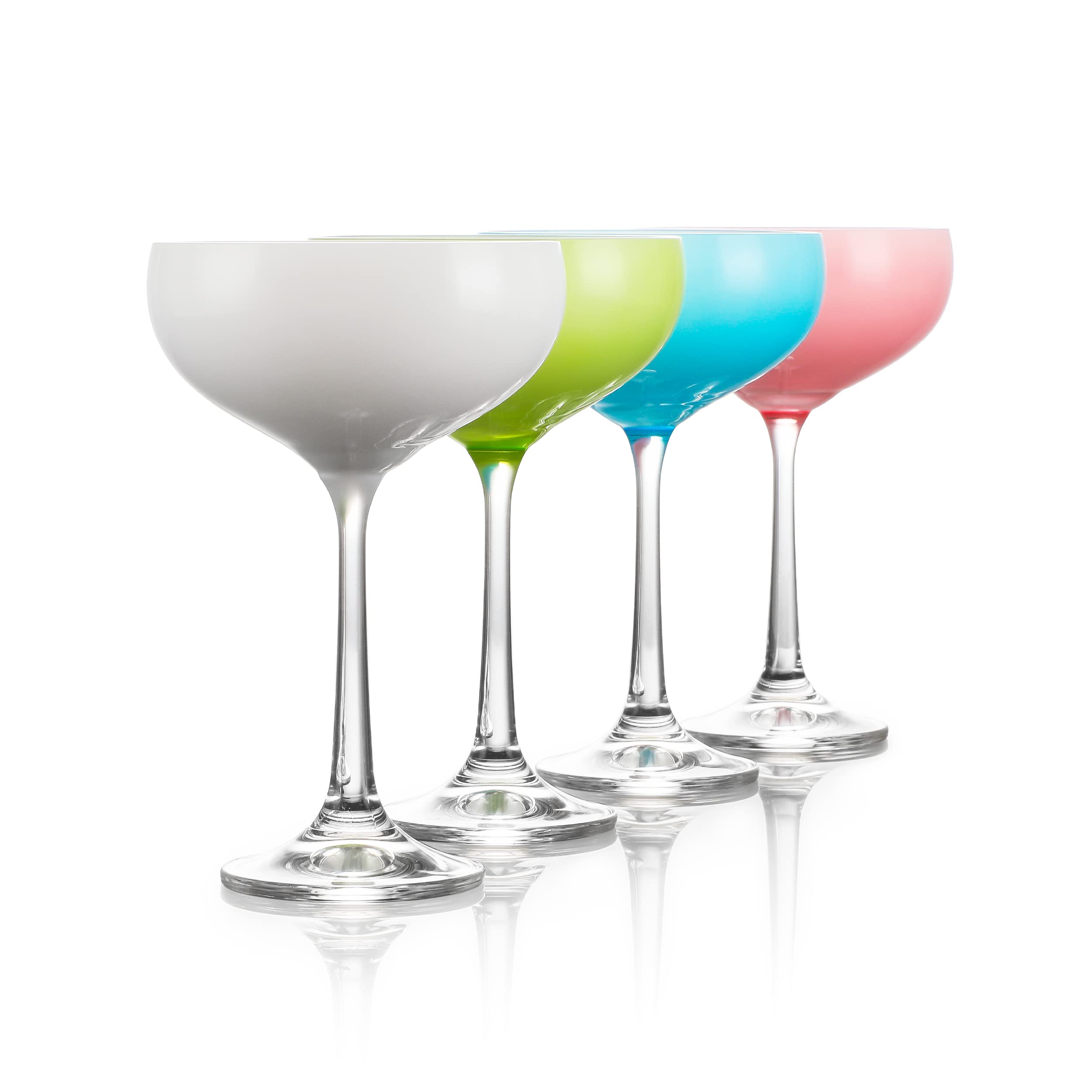 Photo 1 of TABLE 12 5.8-Ounce Mini Coupe Cocktail Glasses, Glass Cups Set of 4, Champagne Glasses in Assorted Colors, Lead-Free European Crystal, Break Resistant Coupe Glass, Pack of 8 (32 total glasses)