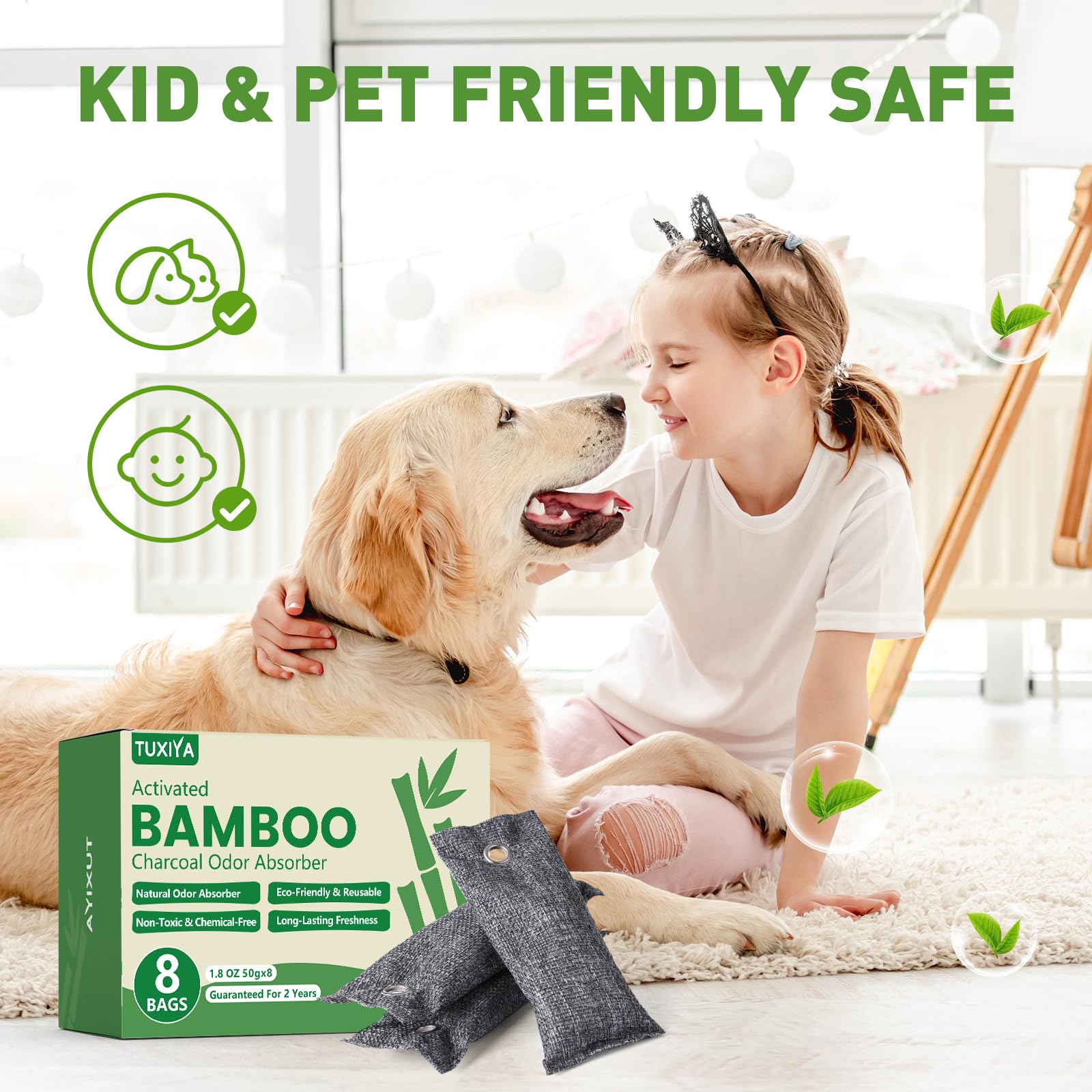 TUXIYA 8Pack Activated Charcoal Odor Absorber, Odor Eliminator for Strong 0dor,Shoe Deodorizer,Bamboo Charcoal Air Purifying For in Car,Closet,Shoe, Basement(50g/1.77oz Each)