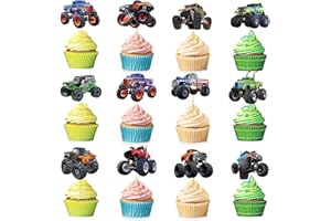 PRETYPS 24 PCS Monster Truck Cupcake Toppers Truck Car Theme Birthday Party Decorations Racing Car Theme Birthday Decoration for Boys Girls Baby Shower Kids Cake Decorations Party Supplies