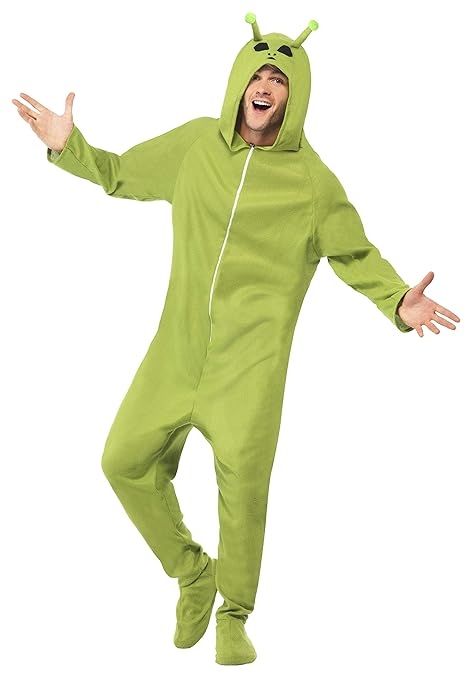 Kostüm Alien Grün mit Kapuzenoverall, Small