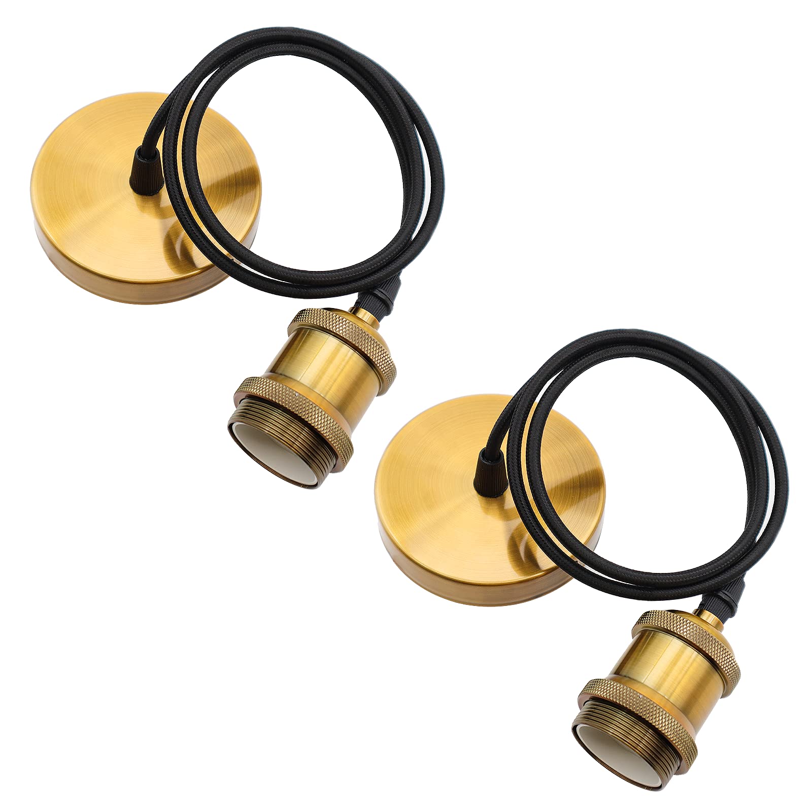 ZHIQIN 2 Pack Gold Pendant Light Fitting E27 Lamp Holder Suspended Pendant Light Fitting Kit 100cm Cable for Kitchen Hallway Bedroom (C)