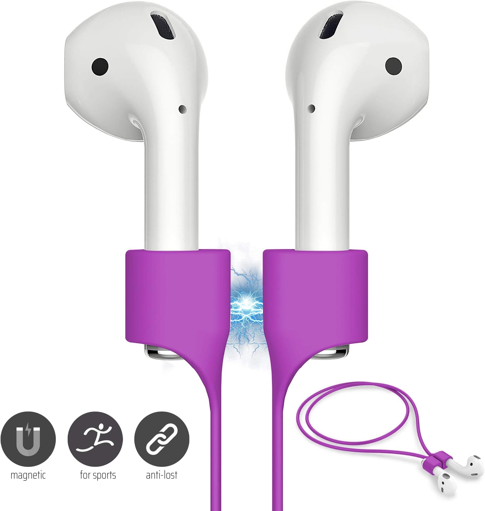 FONY Airpods Magnetic Strap Anti-Lost Airpods Cord Sport String Silicone Leash Cable Connector – Airpods Accessories for Airpods Pro/2/1 (Purple)