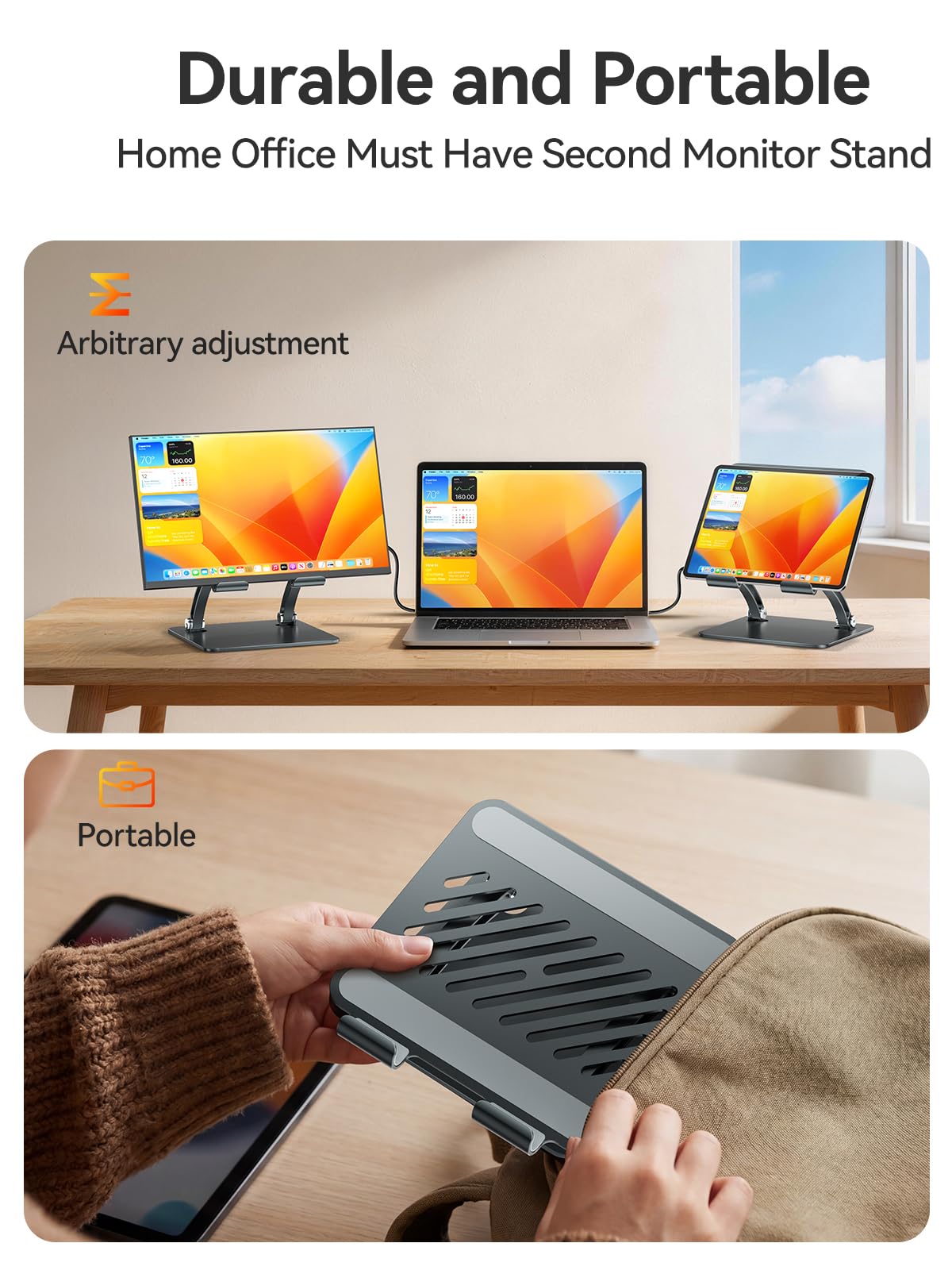 tounee Tablet Halterung, Zweistabig Verstellbarer Aluminium Desktop-Ständer, Kompatibel mit 4,7-16,5" iPads, Surface-Tablets, Tragbaren Monitoren, Kindle und Viel Mehr (Grau) 7