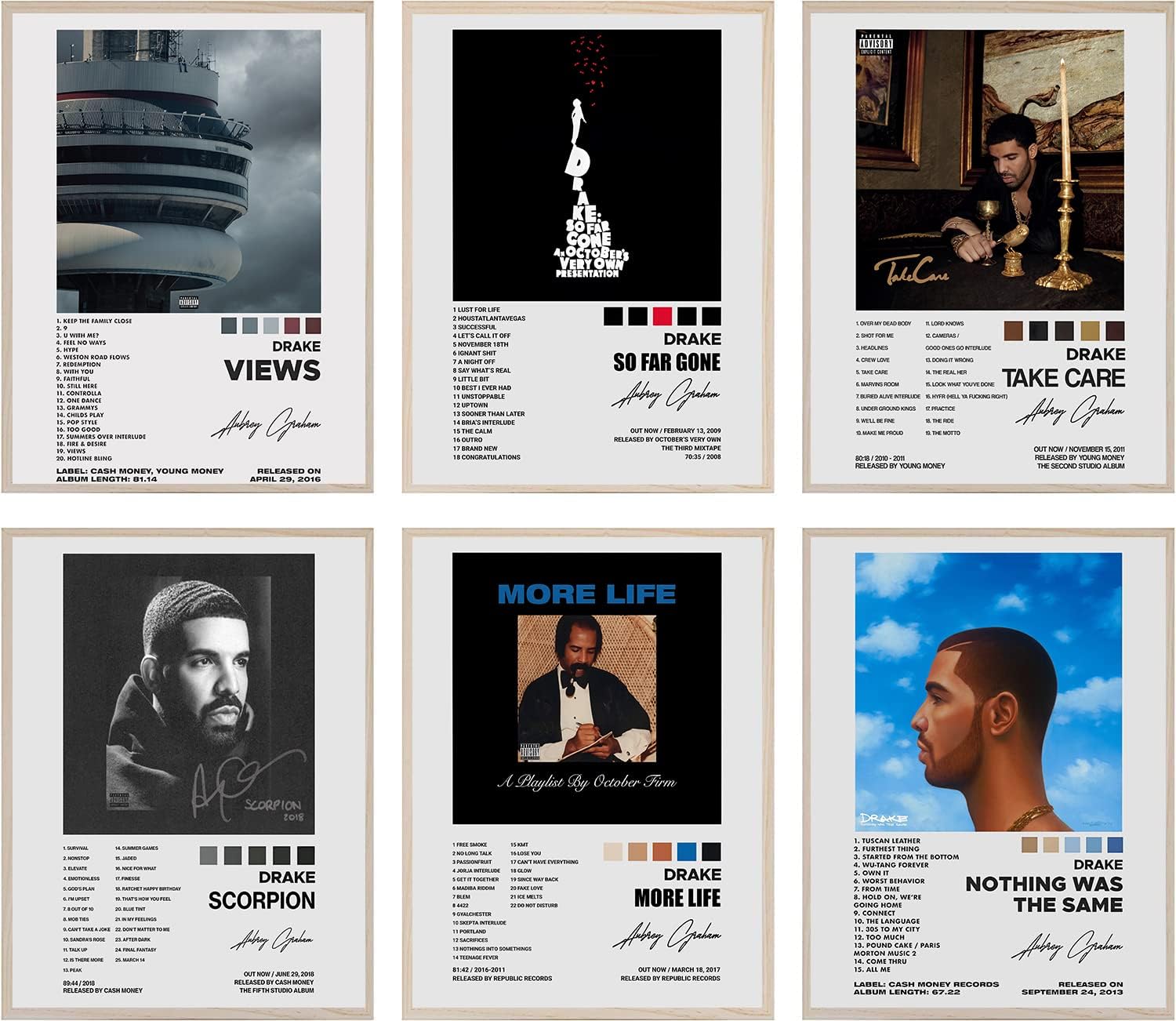 Wall Décor - HoNung Drake Signed Limited Posters Music Album Cover Posters Room Aesthetic Canvas Wall Art Prints Set of 6 for Girl and Boy Teens Dorm Room Decor 8x10 inch Unframed