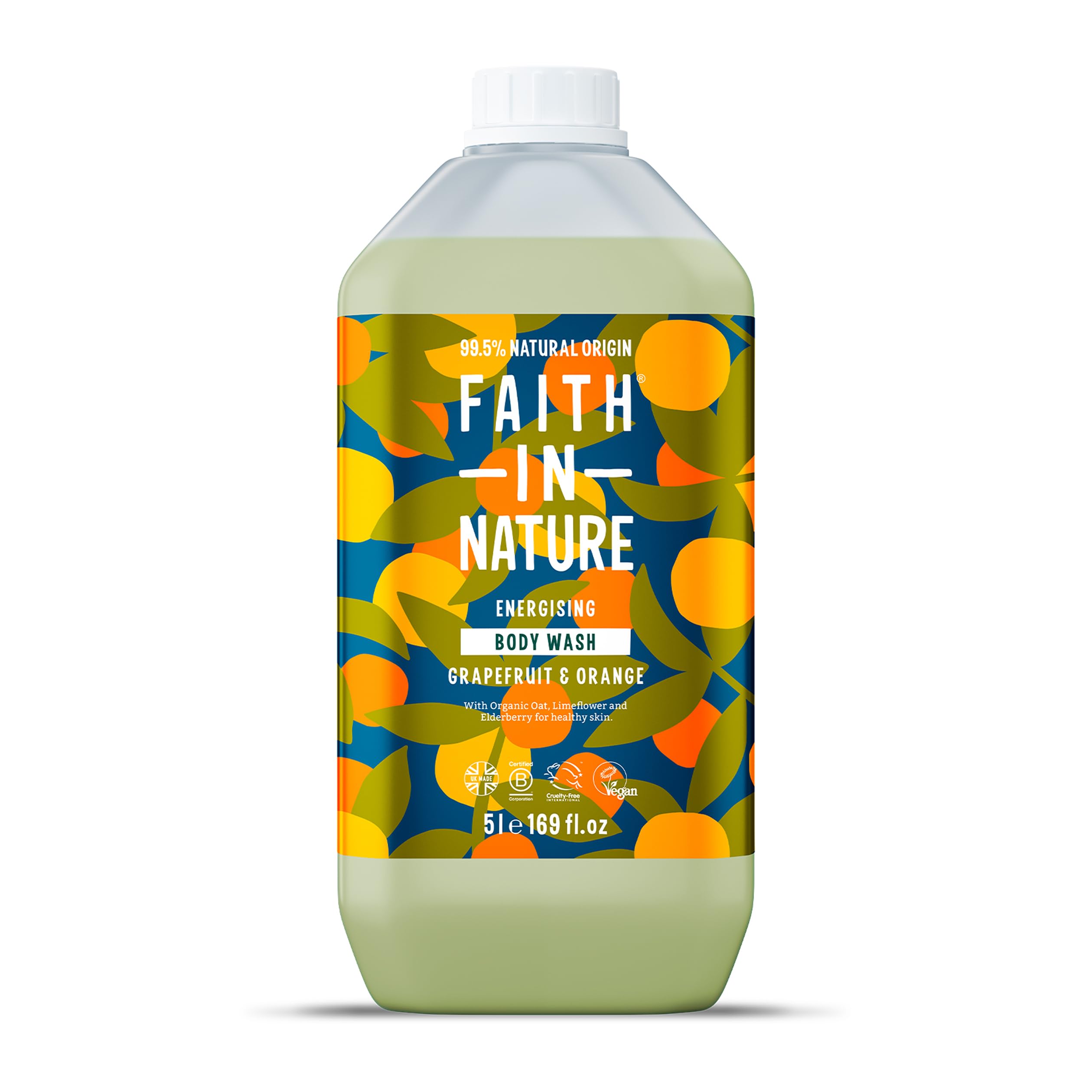 Faith In Nature Natural Grapefruit & Orange Body Wash, Energising Shower Gel, Vegan & Cruelty Free, No SLS or Parabens, 5L Refill Pack โ image 1