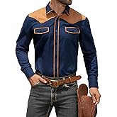 MioRoim Men's Cowboy Shirt Long Sleeve Button Down Western Shirts Vintage Denim Shirts