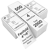 LabelChoice 2000 Labels 4 x 6 3-Proof Commercial Grade Fanfold Direct Thermal Labels Compatible with Zebra, Rollo, Munbyn, 4 Stacks White Perforated Permanent Strong Adhesive Mailing Shipping Labels