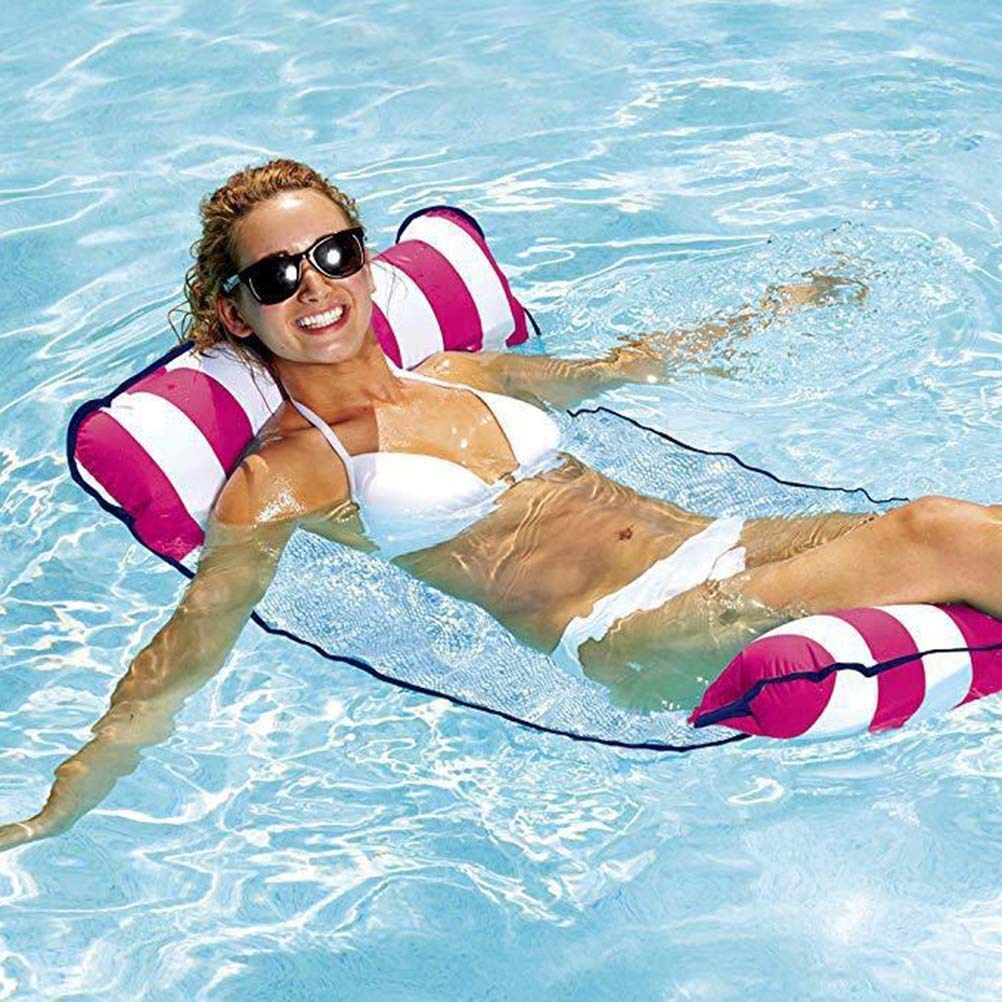 7WUNDERBAR inflatable water hammock air mattress hammock mattresses Folding pool floating bed water sofa pool lounge bath mattress floating bed for adults (Pink)