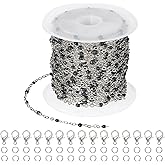 PATIKIL Stainless Steel Jewelry Chain, 16Ft 1.5mm Black Beaded Link Cable Chains for Necklace Earring Bracelet Findings Jewelry Making Trucker Hat Chains, Silver/Black