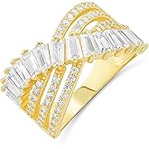 Amazon Essentials Sterling Silver Pave and Baguette CZ Crossover Cocktail Ring