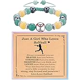 YBISNAIRE Softball Bracelet Gifts for Women Girls I Love Softball Player Team Gifts, Beautiful Green Pink Stone Bracelet Gift for Christmas Birthday Graduation Gift for Daughter Granddaughter Friend