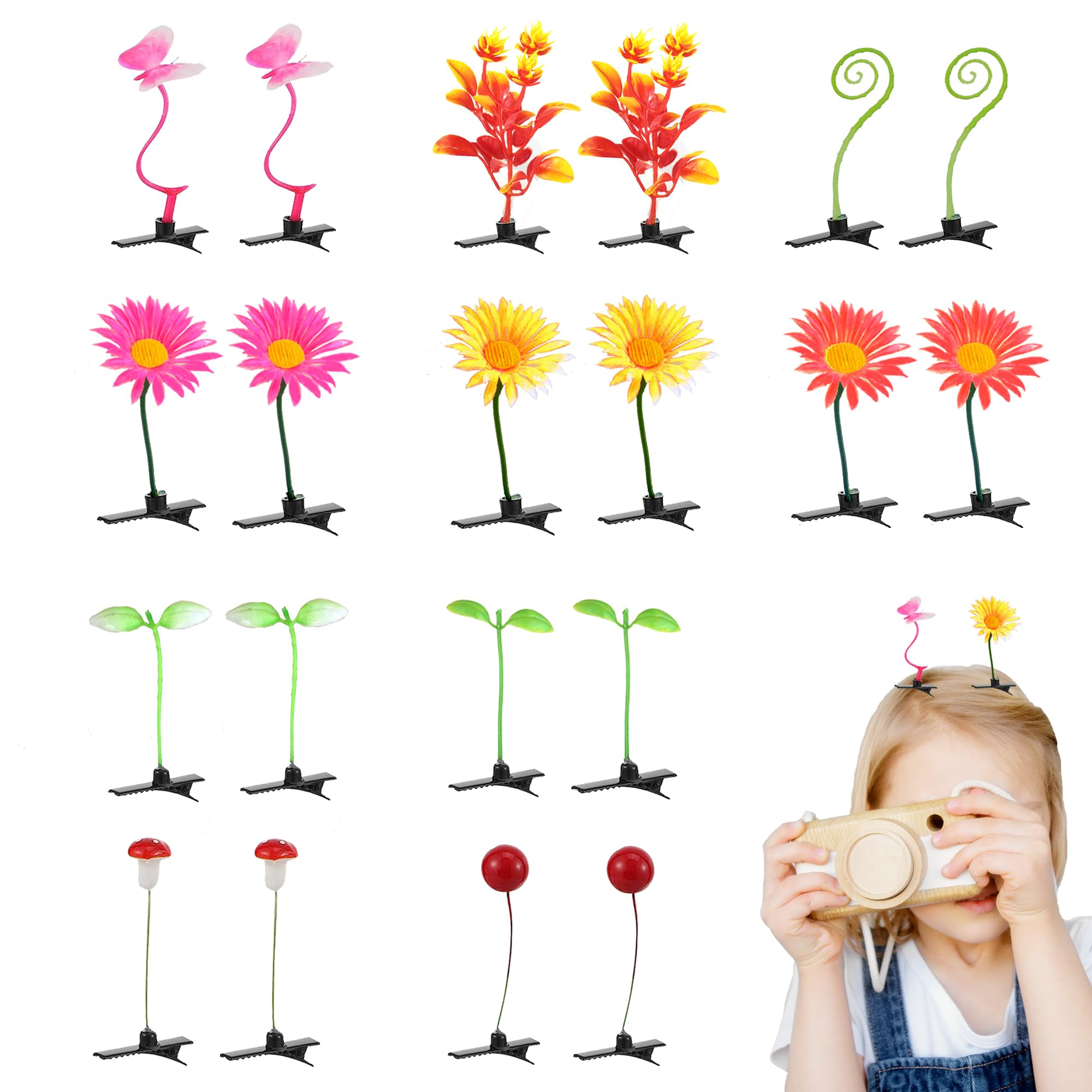 XCSJ 20 Pieces Metal Non-Slip Plant & Flower Hair Clips for Girls & Women, Headwear (A)