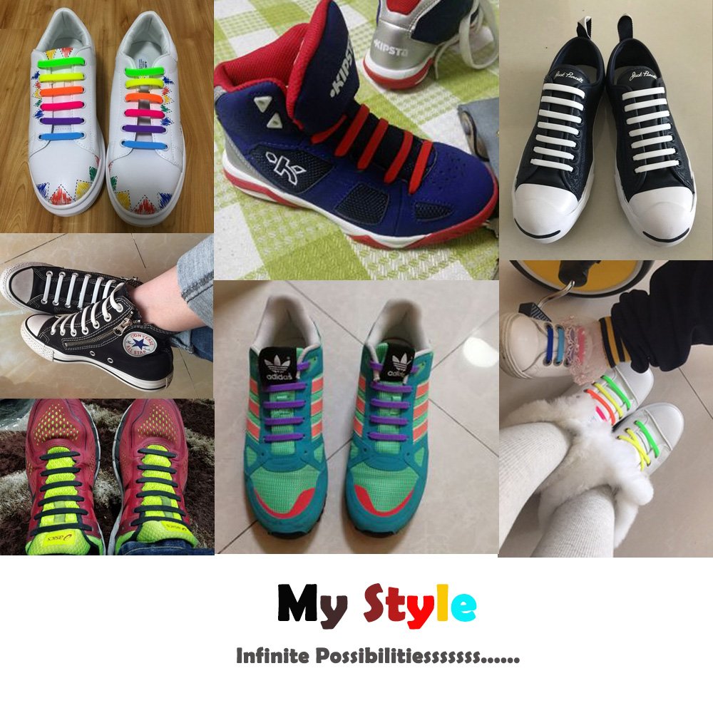 16pcs New Design Convenient No Tie Shoelaces Set Silicone Elastic Shoe Lace
