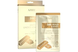 AZURE COSMETICS AZURE 24K Gold & Retinol Anti Aging Under Eye Patches - Firming, Restoring & Deeply Hydrating Eye Mask - Reduces Fine Lines, Wrinkles, Dark Circles & Puffiness - Skin Care Made in Korea - 5 Pairs