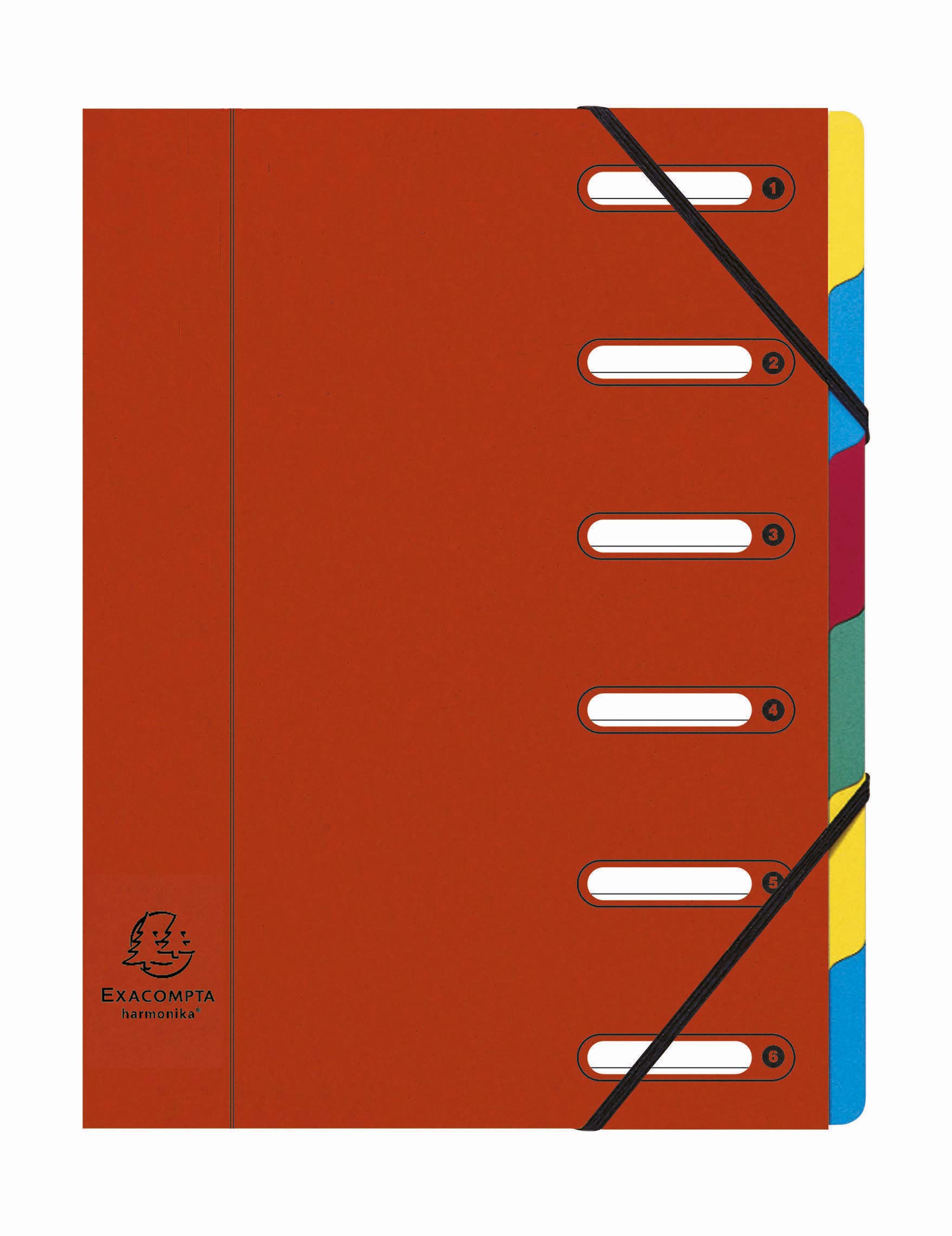 Exacompta - Ref 55065E - Harmonika Multipart File - 24.5 x 32cm in Size, Suitable for A4 Documents, 6 Multi-Coloured Tabbed Sections, Premium Pressboard Cover - Cover in Red