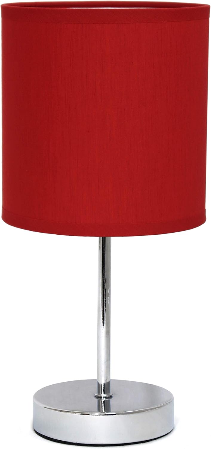 Simple Designs LT2007-GRY Chrome Mini Basic Table Lamp with Fabric Shade, 11.89 x 5.51 x 5.51, Gray - - 