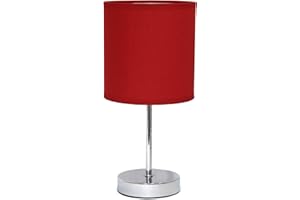 Simple Designs LT2007-RED Chrome Mini Basic Table Lamp with Fabric Shade, Red