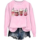Valentine's Sweatshirt Women Funny Latte Coffee Heart Graphic Shirt Casual Long Sleeve Valentine Pullover Tops