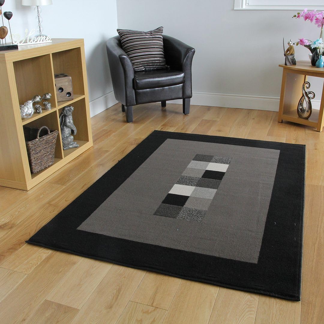 Milan Soft Modern Black & Grey Border Rug 777-H51-5 Sizes