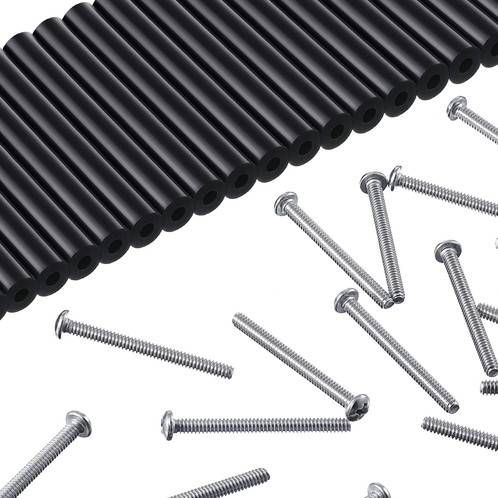 48 Pieces Electrical Outlet Extender Kit Includes 24 Pieces 3 Inch Switch and 24 Pieces 1-1/2 Inch 6-32 Thread Flat Head Device Mounting Extra Long Electrical Outlet Screws (Black)