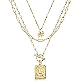 MJartoria Layered Clover Necklaces for Women Trendy, 14K Gold Plated Simple Initial Necklace Square Letter Pendant, Paperclip Chain, Gold Necklace Jewelry Gifts