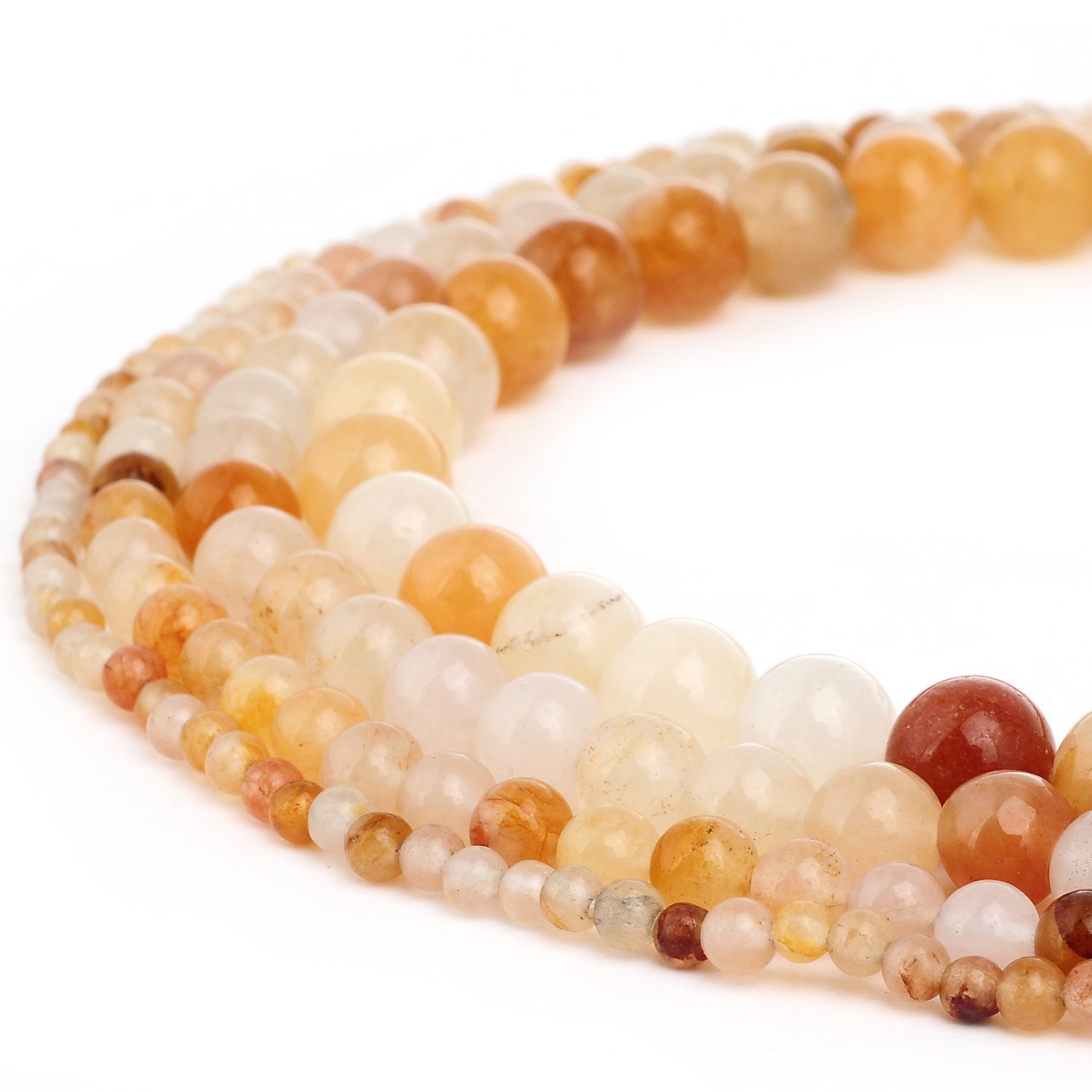 RUBYCA Natural Orange White Jade Gemstone Round Loose Beads for DIY Jewelry Making 1 Strand - 4mm