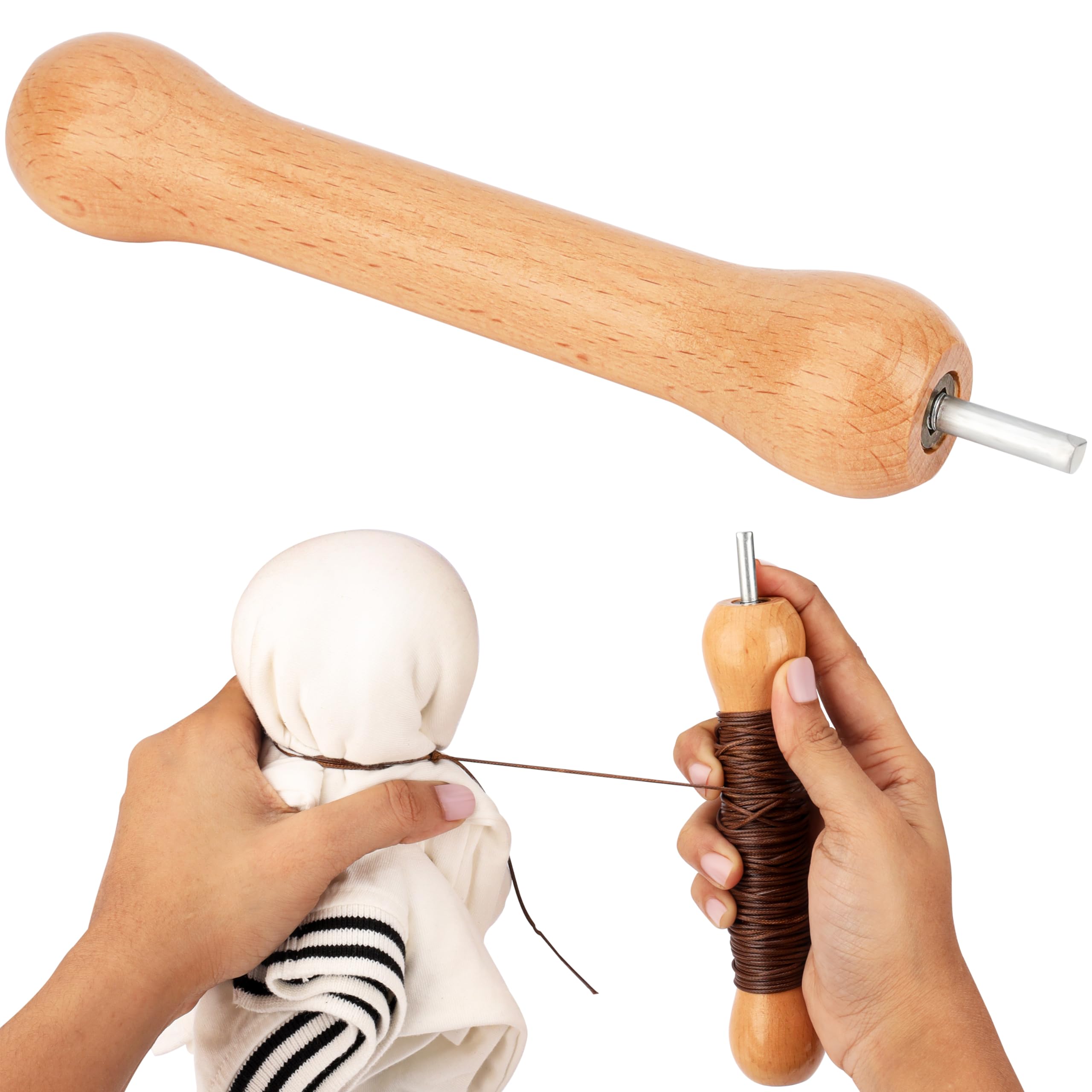 Belle Vous Tie Dye Sinew Puller Tool with Connector - Beech Wood Tie-Dye Stretching Tool/Pulling Device - Handheld Sinew Winder for DIY Tie Dye Arts and Craft Projects