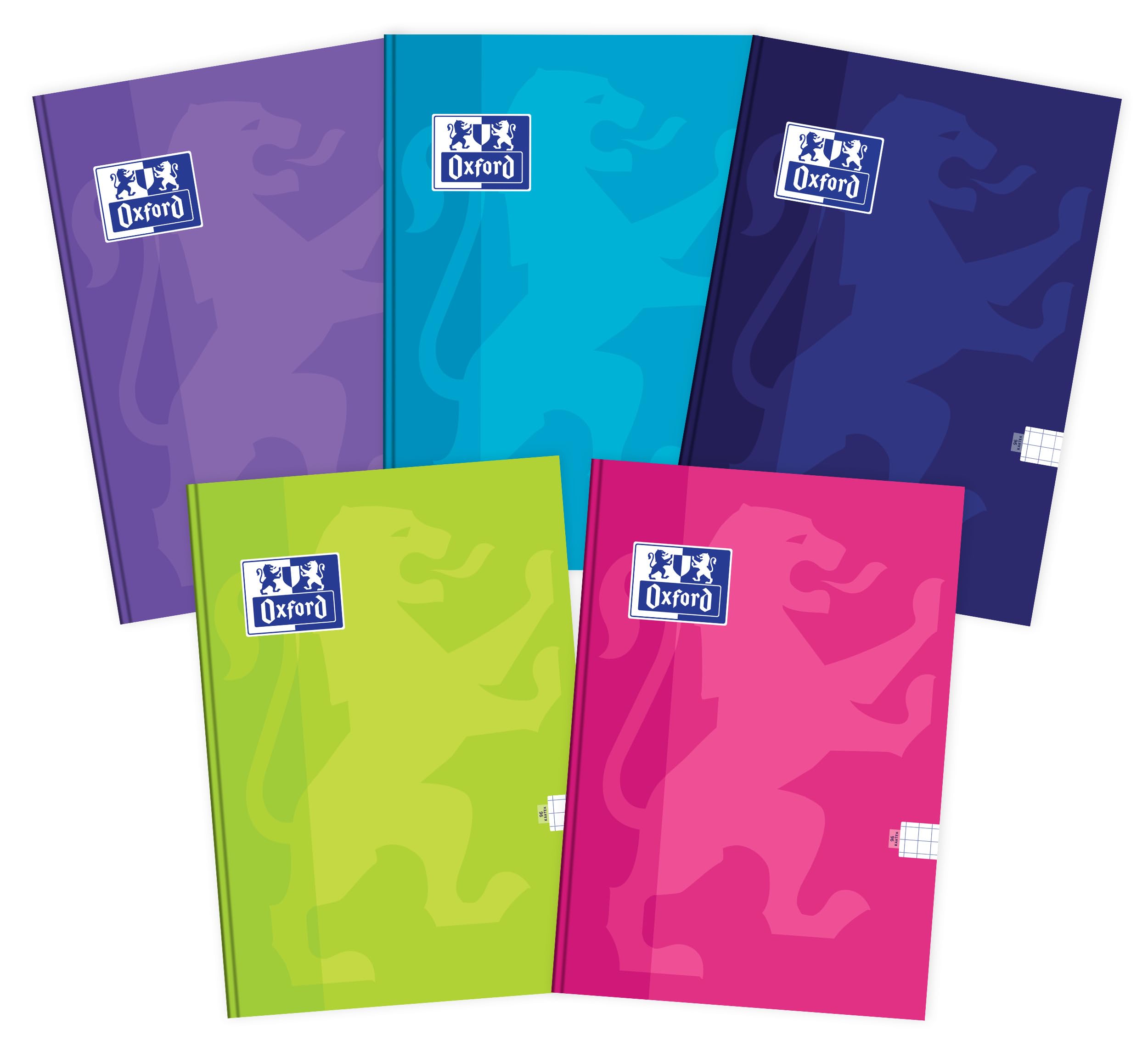 Oxford Notebook A4 96 Squared Pages Pack of 5 Assorted Colours