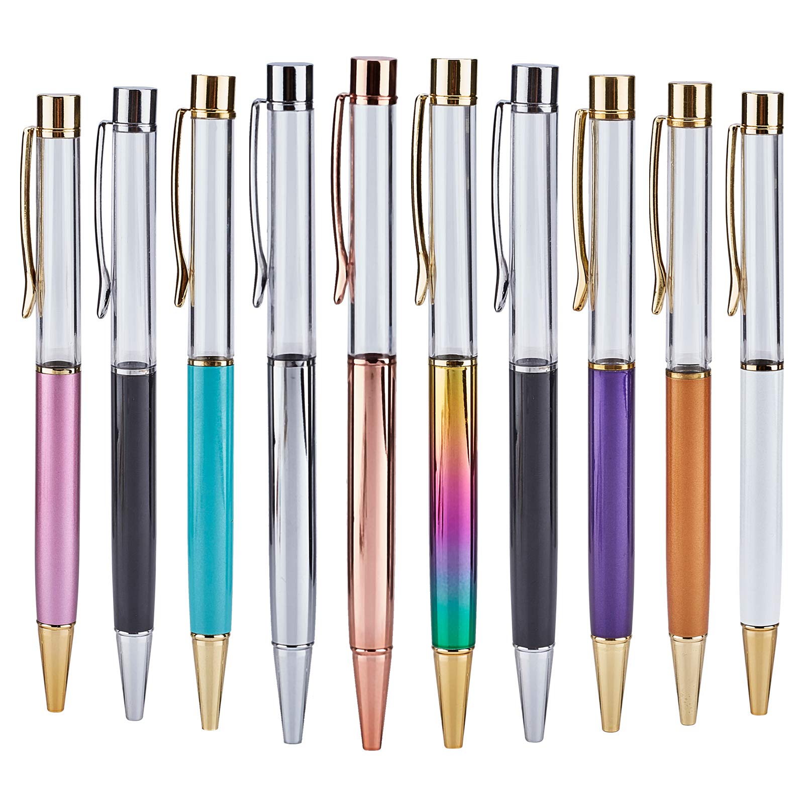 GORGECRAFT 10 Pcs/set Empty Tube Pens Creative Fillable Empty Ballpoint Pen for DIY Filling Glitter Epoxy Resin Crystal Herbarium Office Writing Supplies